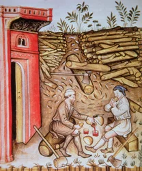 Eating Bread and Drinking Wine (illustration from Tacuinum Sanitatis Codex Vindobonensis)